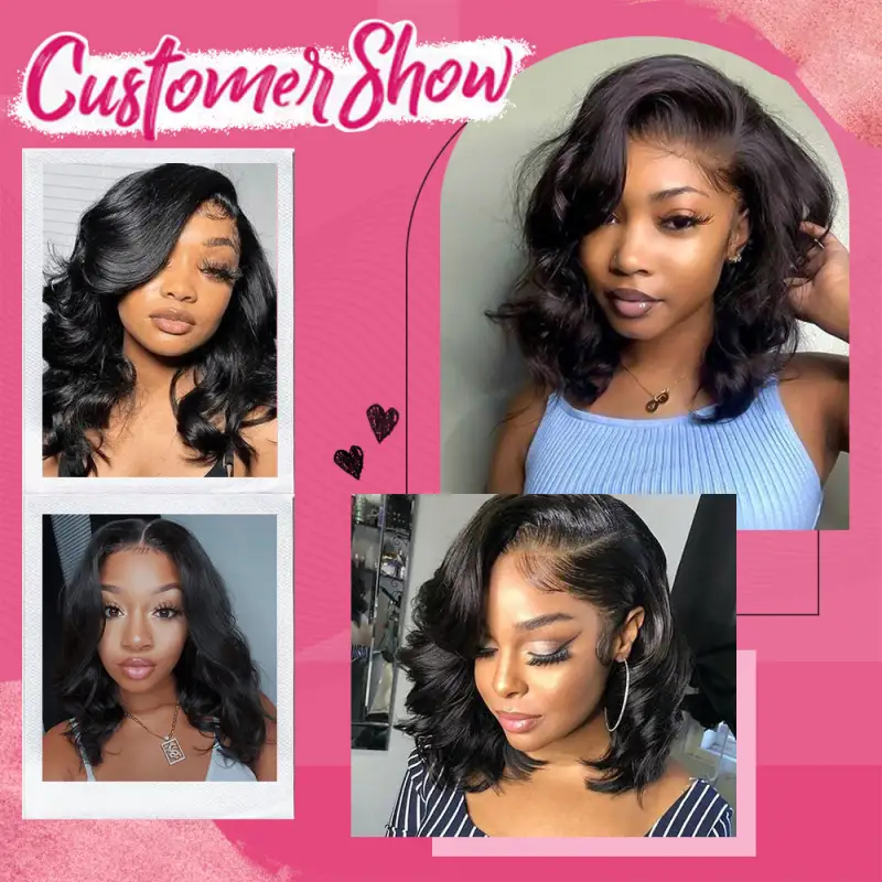 #1B Bob Wig Body Wave HD Lace Front Wigs Human Hair 180% Density Lace Frontal Wigs Pre Plucked With Baby Hair RXHAIR