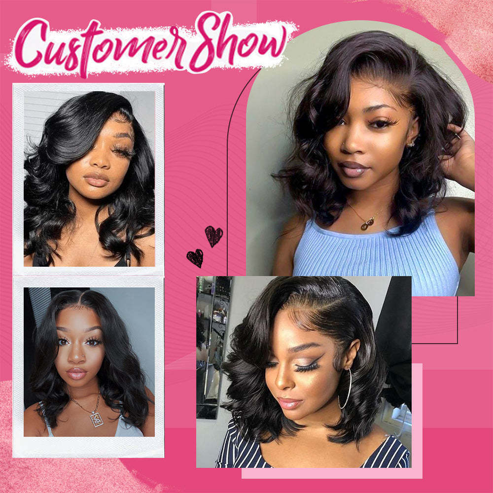 #1B Bob Wig Body Wave HD Lace Front Wigs Human Hair 180% Density Lace Frontal Wigs Pre Plucked With Baby Hair RXHAIR