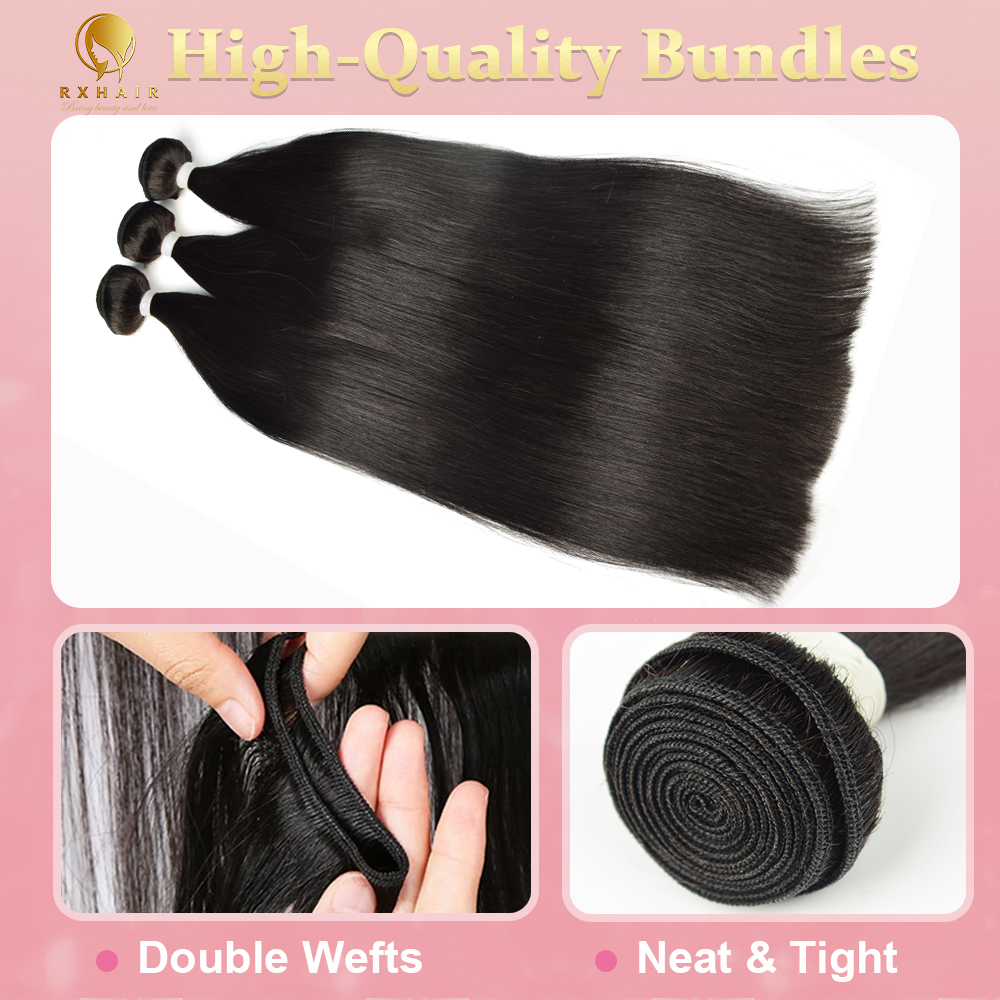 #1B Straight 14A Human Hair Bundles Virgin Hair 100% Unprocessed Weave Bundles Human Hair Double Weft RXHAIR