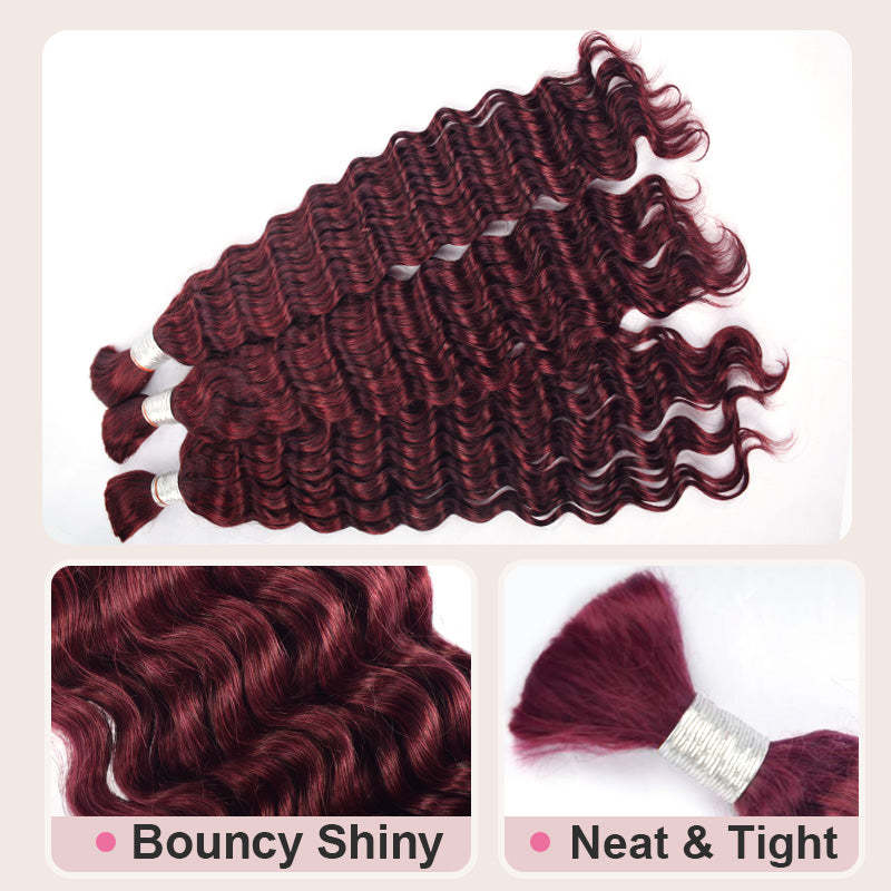 #99J Deep Wave Burgundy Red Boho Braids No Weft Bulk Hair for Human Hair RXHAIR
