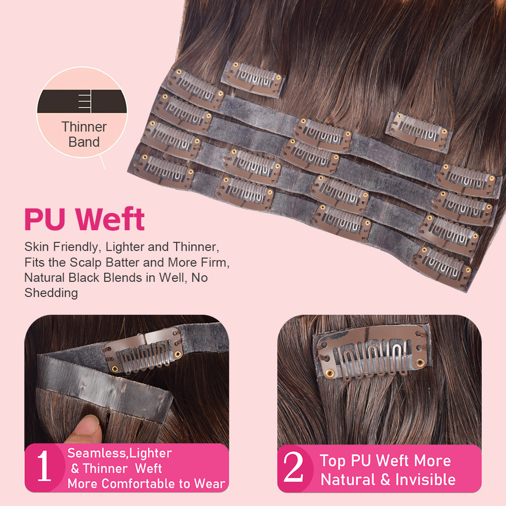 #P4/27/T4 Body Wave Clip in Hair Extensions Real Human Hair PU Seamless Clip ins 6Pcs 120G RXHAIR