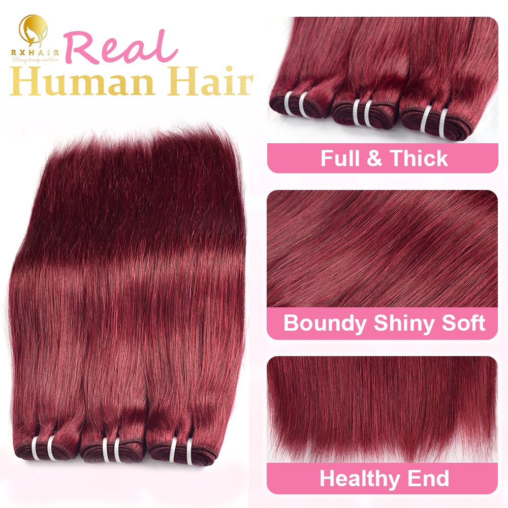 #99J Straight Human Hair Bundles Virgin Hair 100% Unprocessed Weave Bundles Human Hair Double Weft RXHAIR