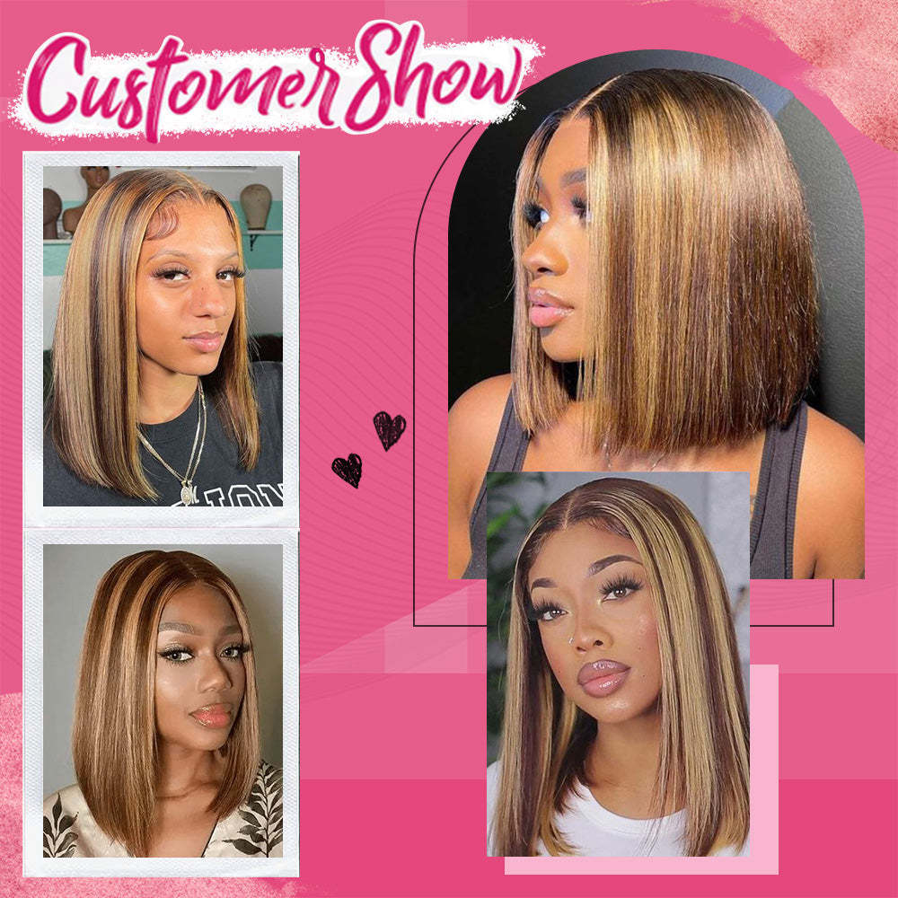 #4/27 Straight Bob Wig HD Lace Front Wigs Human Hair 180% Density Transparent Lace Frontal Wigs Pre Plucked With Baby Hair RXHAIR