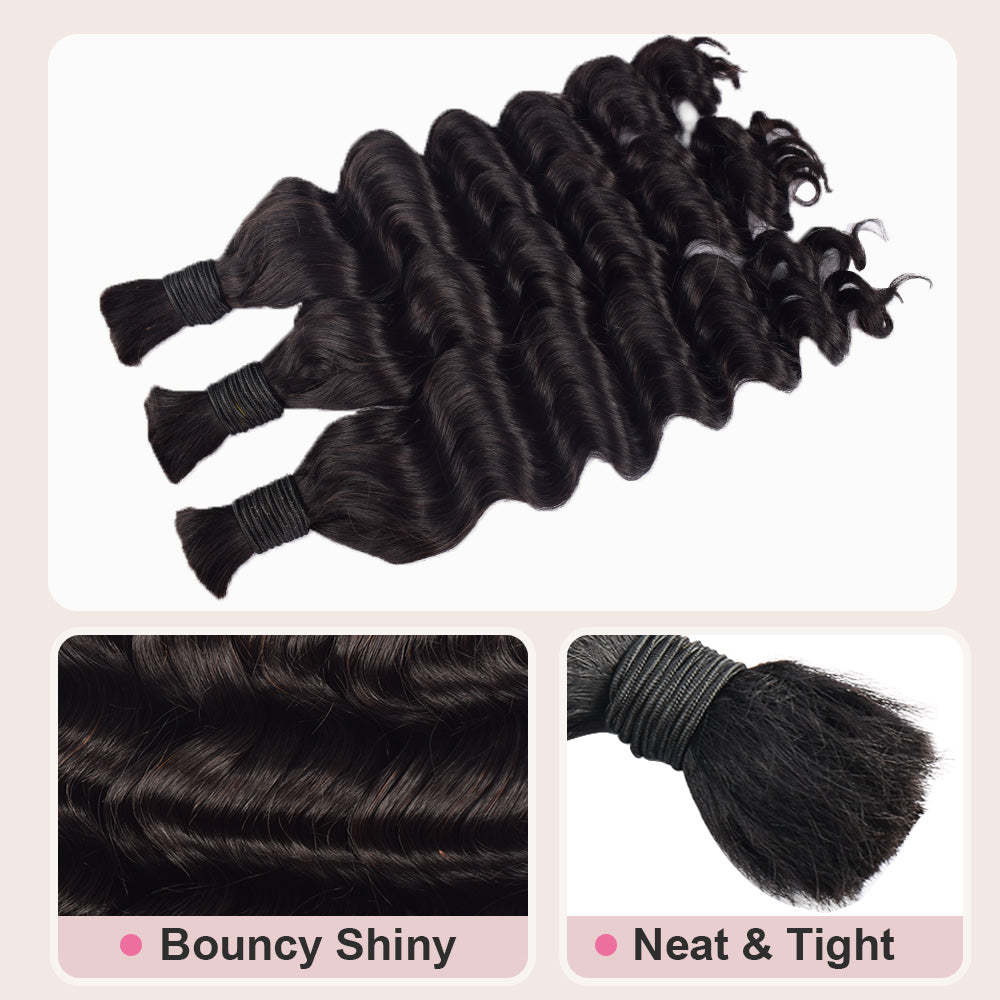 #1B Natural Black Boho Braids Loose Deep Wave No Weft Bulk Hair for Human Hair RXHAIR
