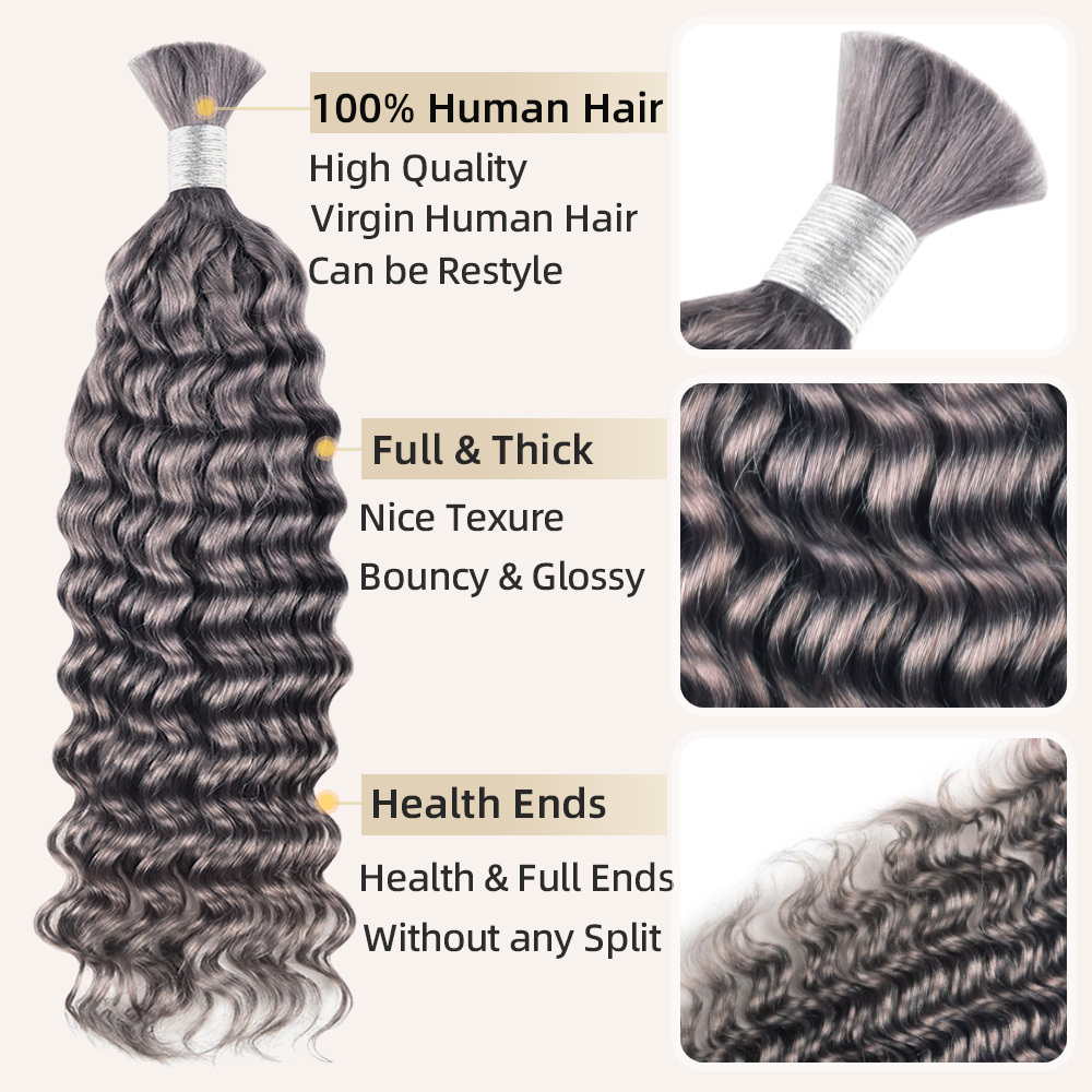 #Gray Boho Braids Deep Wave No Weft Bulk Hair for Human Hair RXHAIR