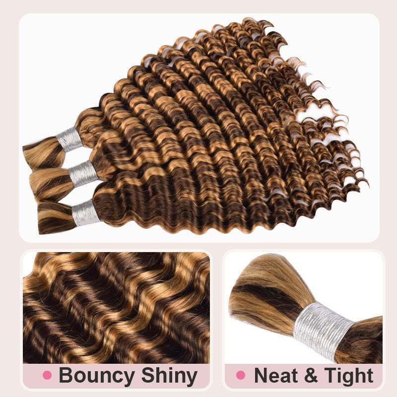 #4/27 Ombre Highlight Boho Braids Deep Wave No Weft Bulk Hair for Human Hair RXHAIR