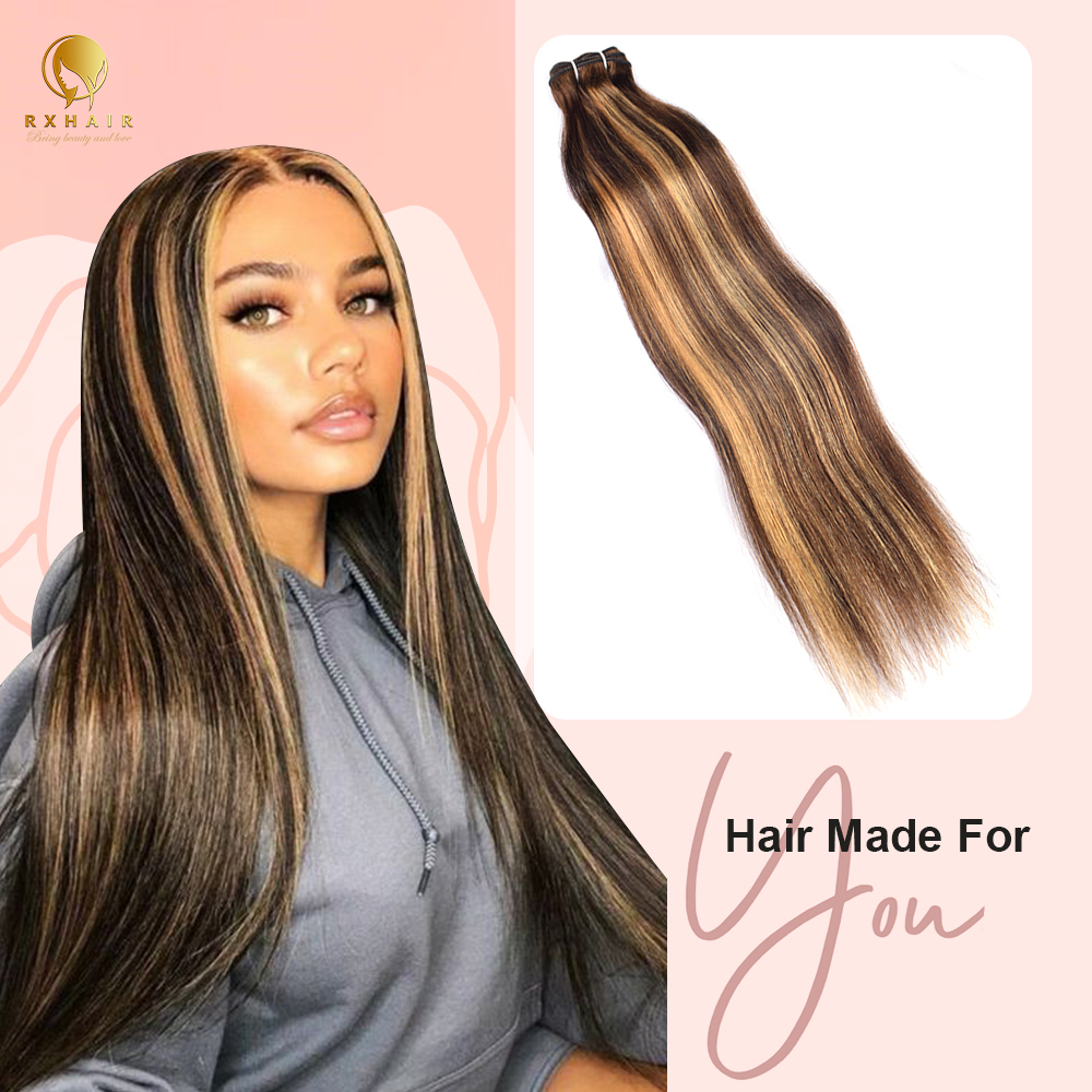 P4/27 Straight Hair 3 Bundles 100% Unprocessed Brazilian Virgin Human Hair Weave Bundles for Black Women RXHAIR