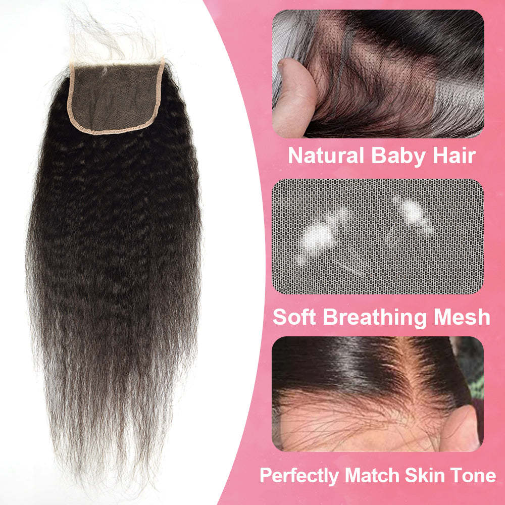 Kinky Straight #1B HD Lace Closure Human Hair RXHAIR