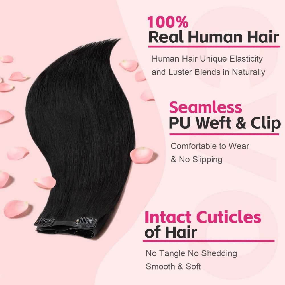 #1B 6Pcs Straight Clip in Hair Extensions Real Human Hair PU Seamless Clip ins Natural Black 110G RXHAIR