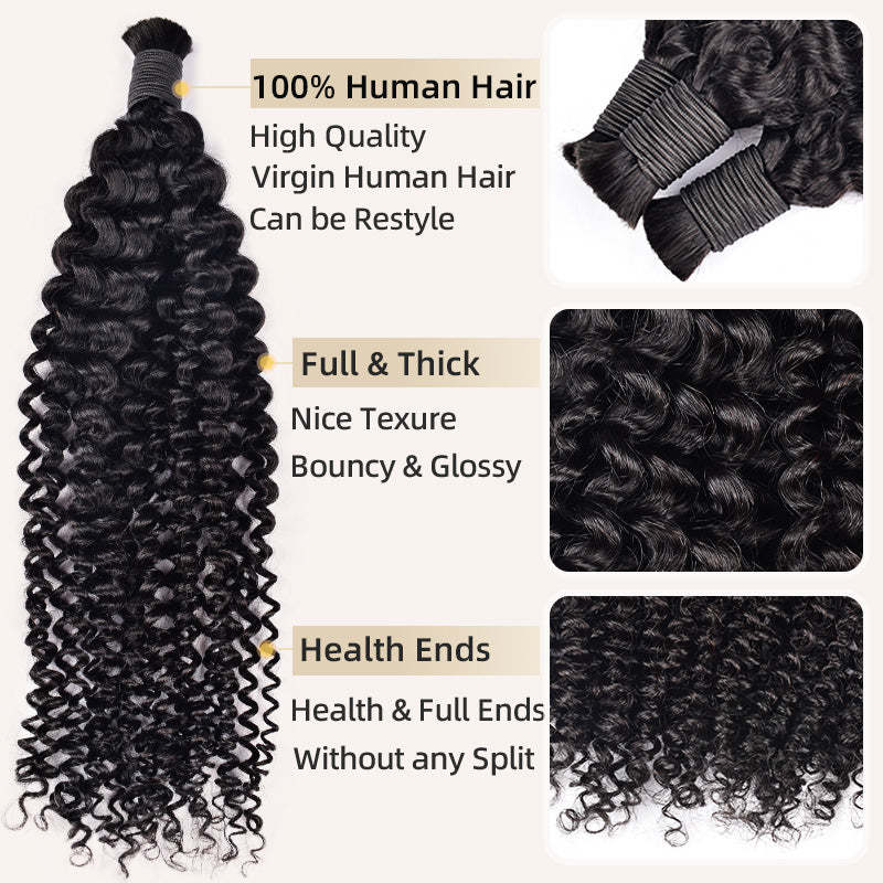 #1B Natural Black Boho Braids Jerry Curly No Weft Bulk Hair for Human Hair RXHAIR