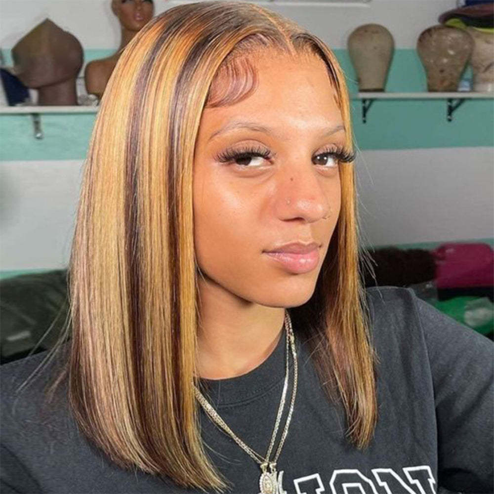 #4/27 Straight Bob Wig HD Lace Front Wigs Human Hair 180% Density Transparent Lace Frontal Wigs Pre Plucked With Baby Hair RXHAIR