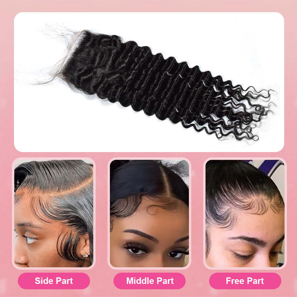 RXHAIR Deep Wave #1B HD Lace Closure Human Hair