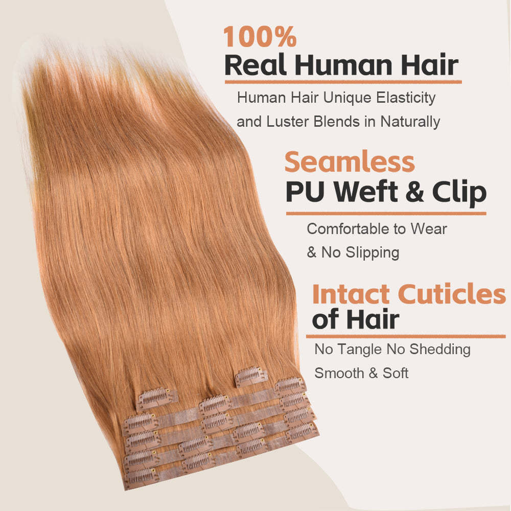 #8 Straight Clip in Hair Extensions Real Human Hair PU Seamless Clip ins 6Pcs 110G RXHAIR