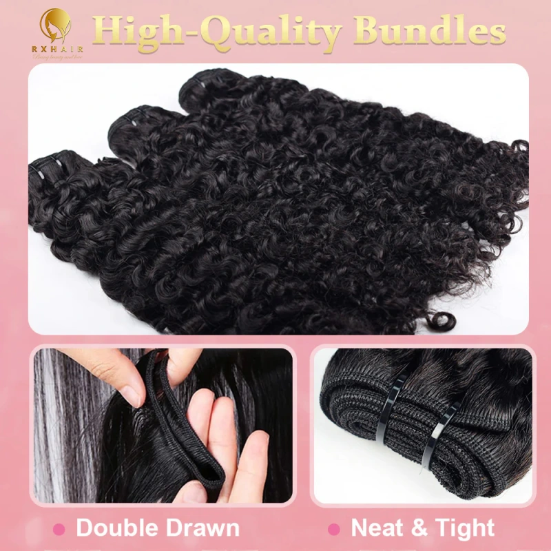 #1B Burmese Curly Human Hair Weave Bundles 100% Unprocessed Hair Weft Extensions Natural Black Color RXHAIR