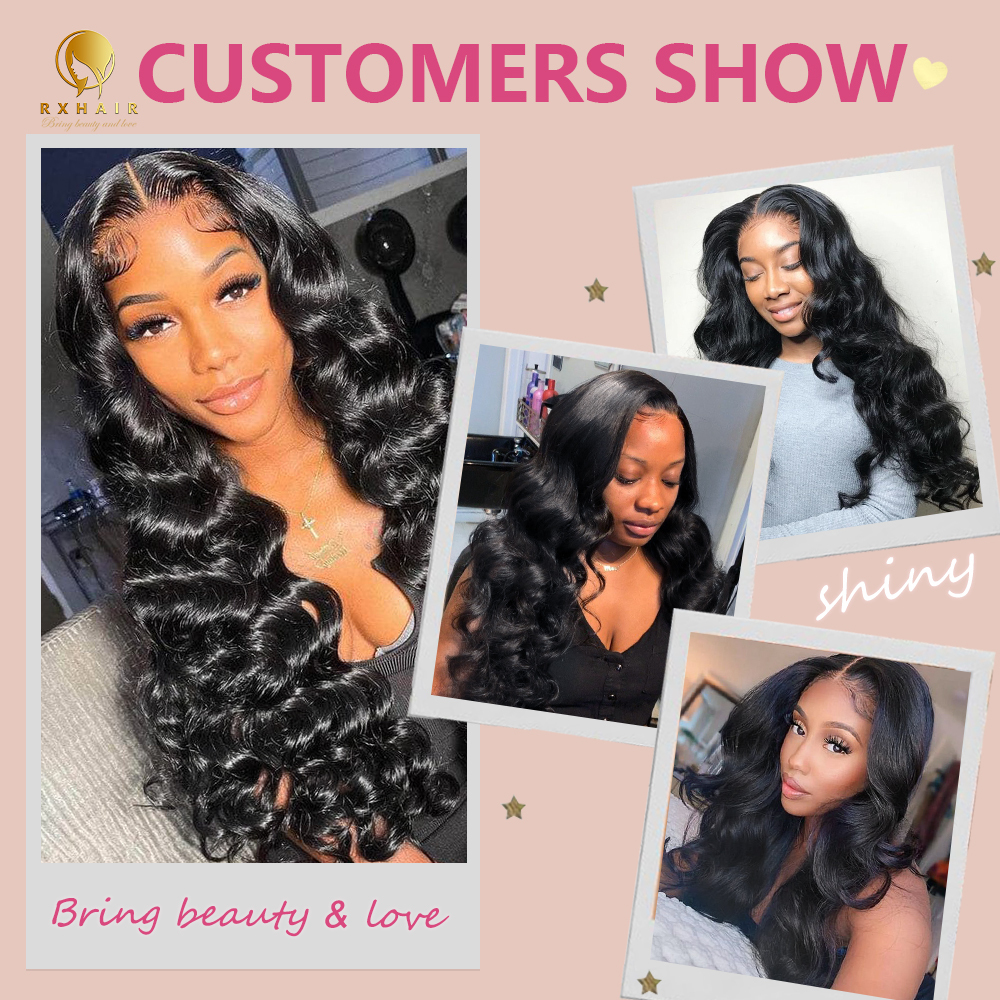 #1B Loose Wave 14A Human Hair Bundles Brazilian Virgin Hair Weave Bundles Double Wefts Weave Bundles Natural Black RXHAIR