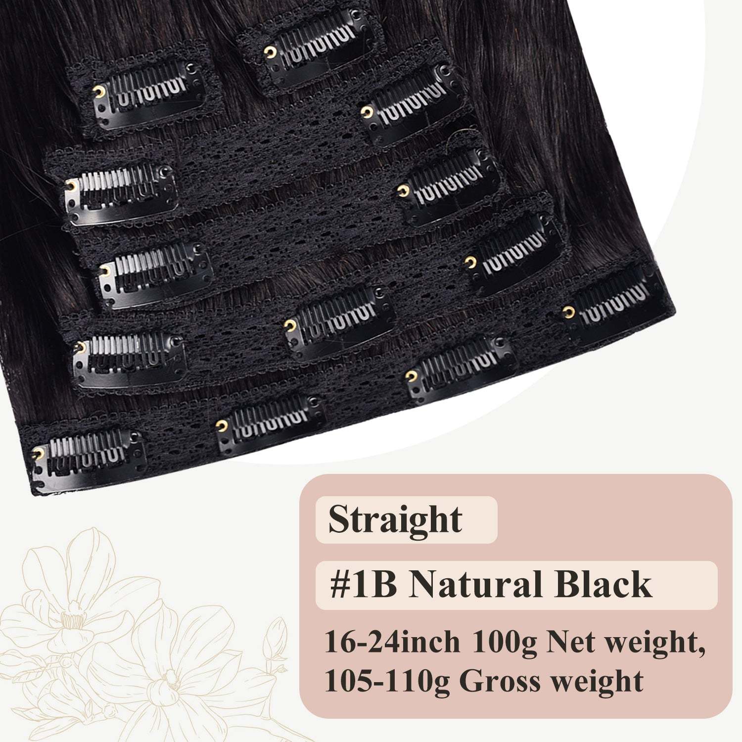 #1B 6Pcs Straight Clip in Hair Extensions Real Human Hair Invisible Lace Clip ins Natural Black 110G RXHAIR