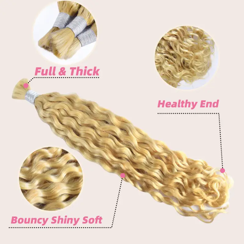 #613 Blonde Boho Braids Italian Curly No Weft Bulk Hair for Human Hair RXHAIR