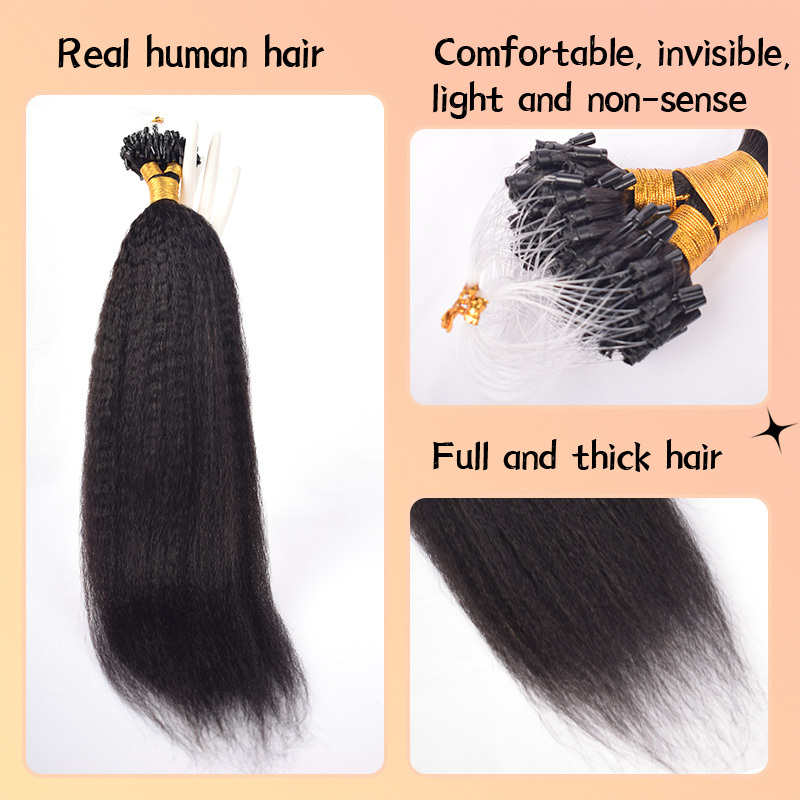 Kinky Straight Mirco Ring Hair Extension Real Human Hair Microlink Micro Link Bead Hair Extensions Natural Colour Black