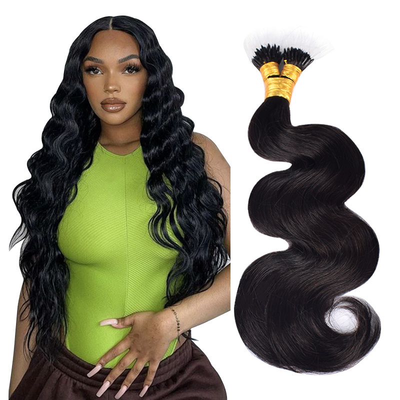 Body Wave Plastic Tip Hair Extension Real Human Hair Hair Extensions Natural Colour Black 100g