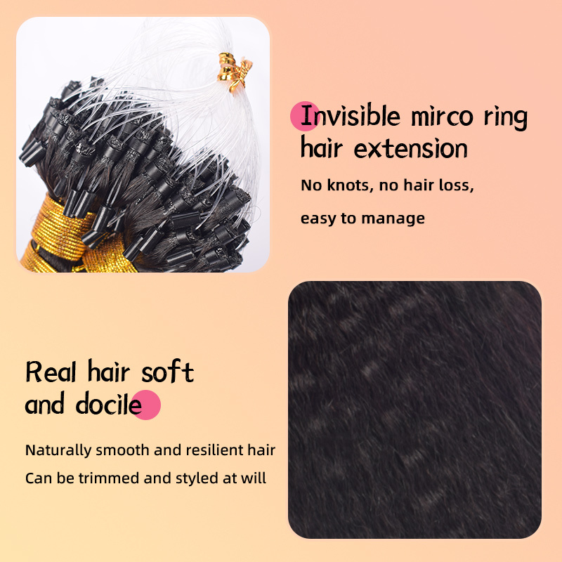 Kinky Straight Mirco Ring Hair Extension Real Human Hair Microlink Micro Link Bead Hair Extensions Natural Colour Black