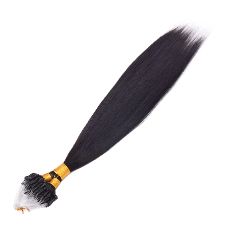 Straight Mirco Ring Hair Extension Real Human Hair Microlink Micro Link Bead Hair Extensions Natural Colour Black