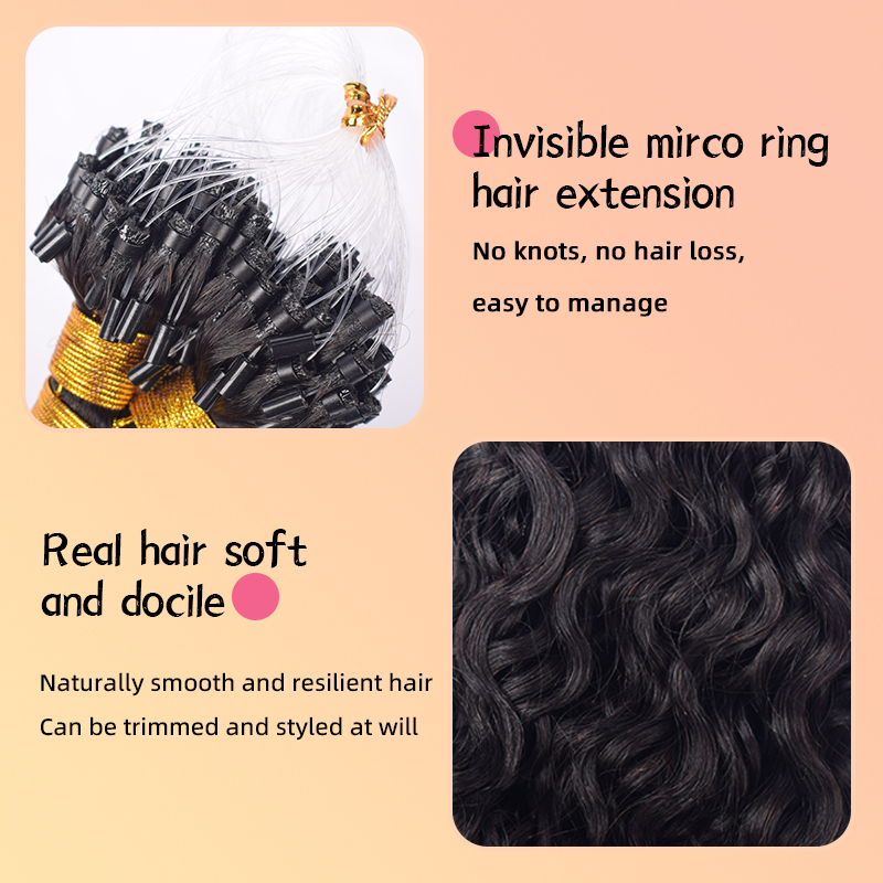 Italian Curly  Mirco Ring Hair Extension Real Human Hair Microlink Micro Link Bead Hair Extensions Natural Colour Black