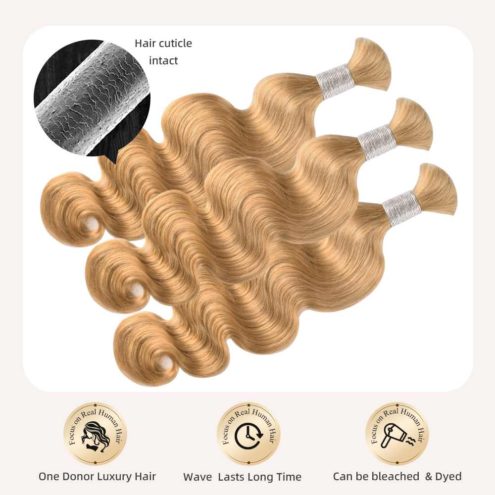 #27 Honey Blonde Boho Braids Body Wave No Weft Bulk Hair for Human Hair RXHAIR