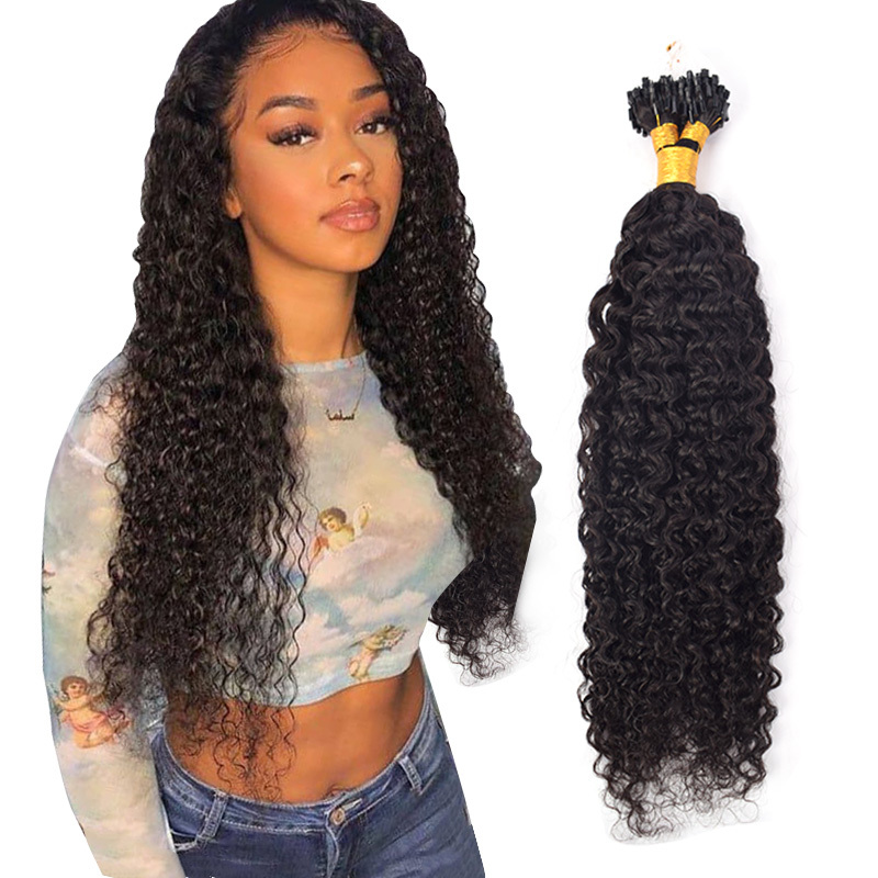 Deep Curly Mirco Ring Hair Extension Real Human Hair Microlink Micro Link Bead Hair Extensions Natural Colour Black
