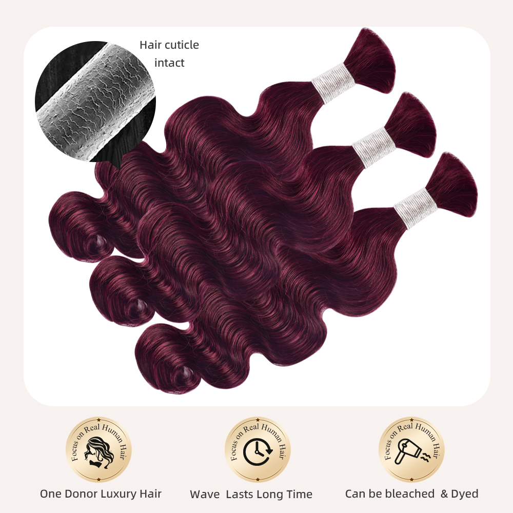 #99J Burgundy Boho Braids Body Wave No Weft Bulk Hair for Human Hair RXHAIR