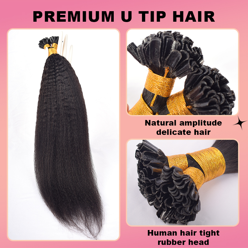 Kinky Straight U Tip Hair Extensions Real Human Hair 100g Natural Black Utip Hair Extensions Human Hair For Women
