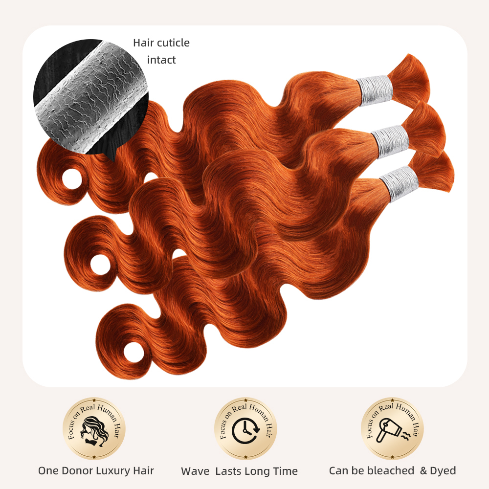#350 Ginger Orange Body Wave Boho Braids Bulk Hair for Human Hair No Weft Color Braiding Hair RXHAIR