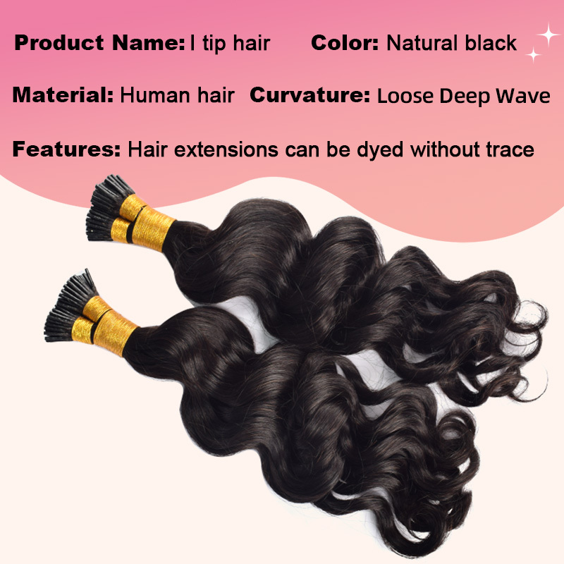 Loose Deep Wave I Tips Hair Extensions Human Hair Natural Black Itips Hair Extension For Black Women 100% Real Human Hair 100g