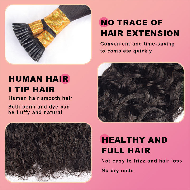 Italian Curly I Tip Hair Extensions Human Hair Natural Black Itips Hair Extensions For Black Women 100% Real Human Hair Add Length 100g