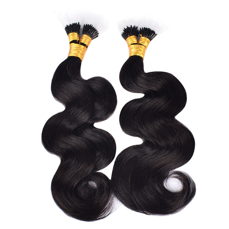Body Wave Plastic Tip Hair Extension Real Human Hair Hair Extensions Natural Colour Black 100g