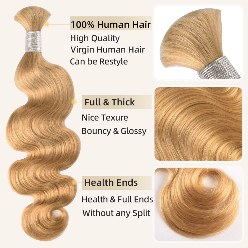 #27 Honey Blonde Boho Braids Body Wave No Weft Bulk Hair for Human Hair RXHAIR