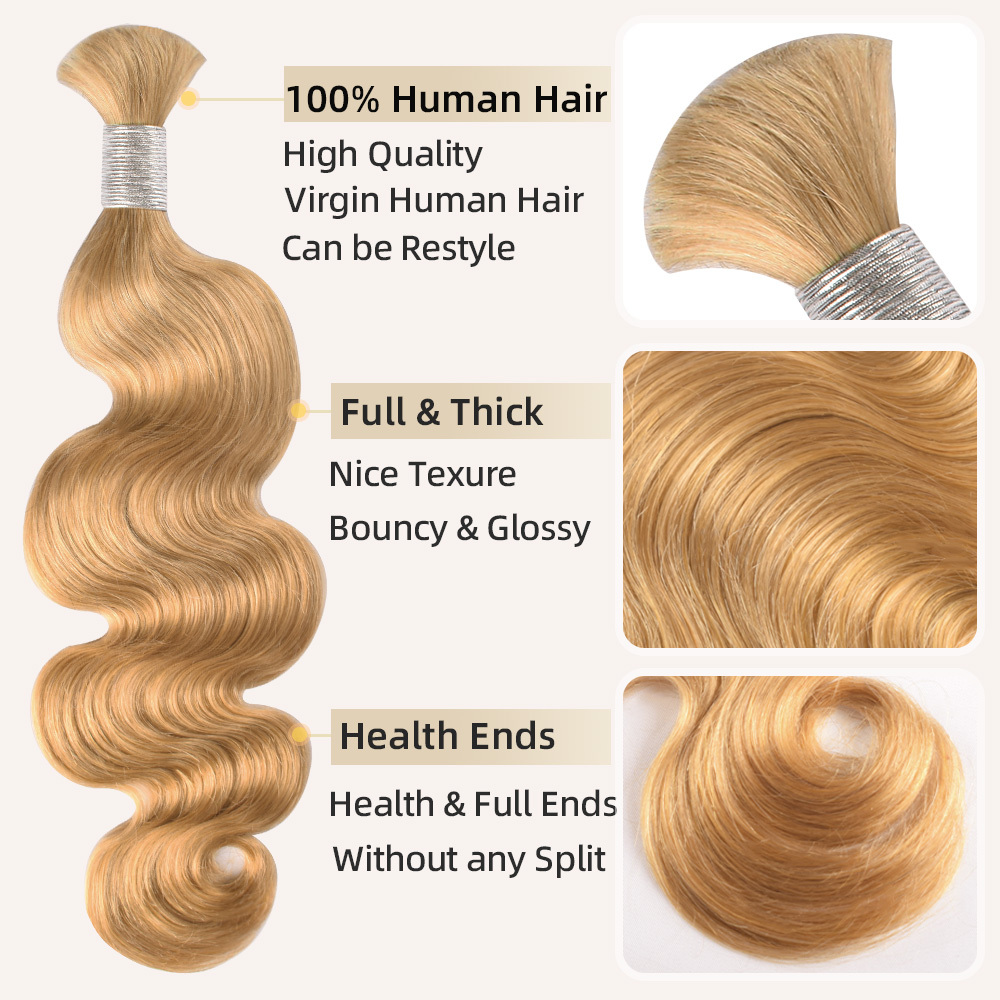 #27 Honey Blonde Boho Braids Body Wave No Weft Bulk Hair for Human Hair RXHAIR