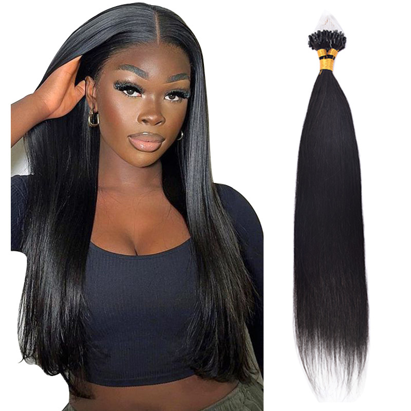 Straight Mirco Ring Hair Extension Real Human Hair Microlink Micro Link Bead Hair Extensions Natural Colour Black