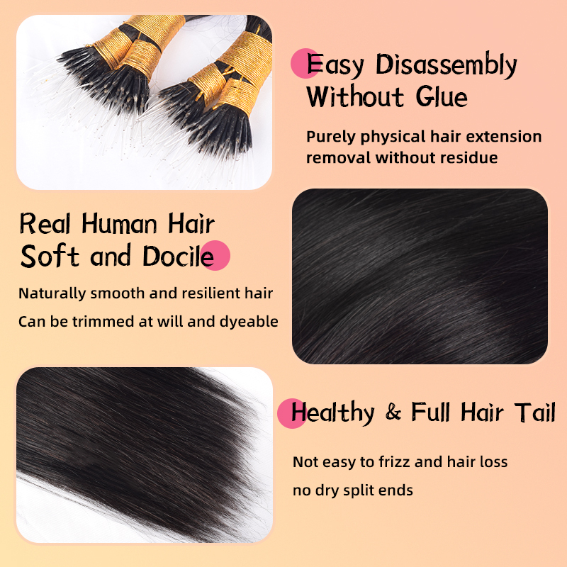 Straight Plastic Tip Hair Extension Real Human Hair Hair Extensions Natural Colour Black 100g