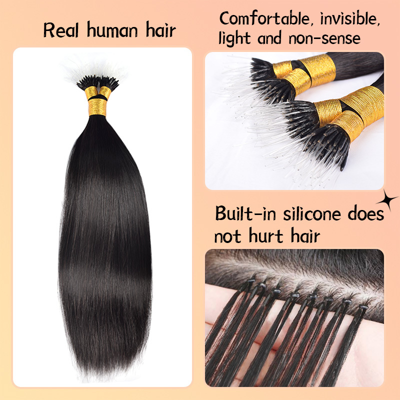 Straight Plastic Tip Hair Extension Real Human Hair Hair Extensions Natural Colour Black 100g