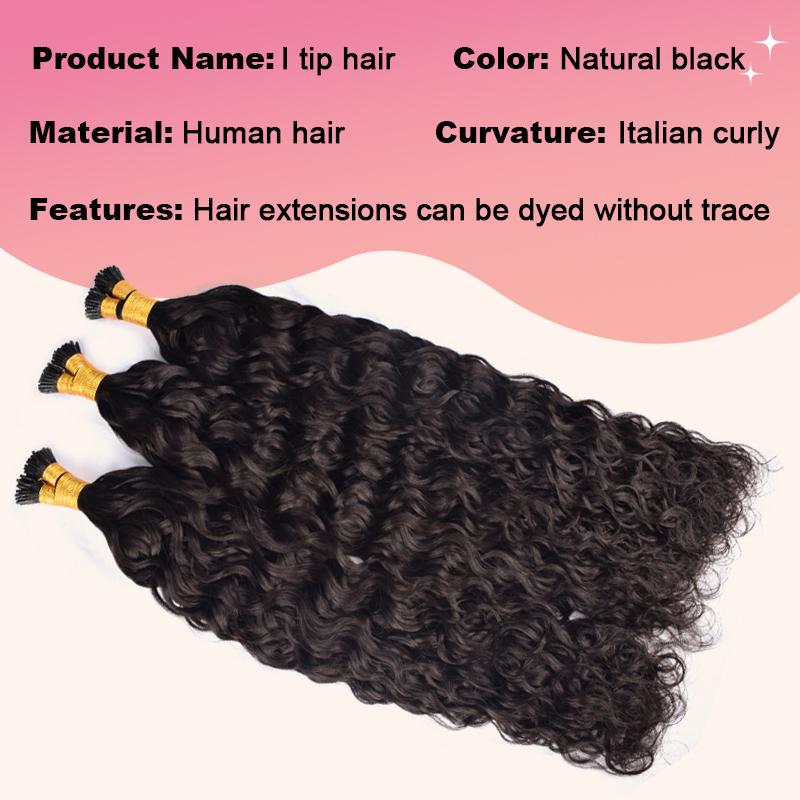 Italian Curly I Tip Hair Extensions Human Hair Natural Black Itips Hair Extensions For Black Women 100% Real Human Hair Add Length 100g