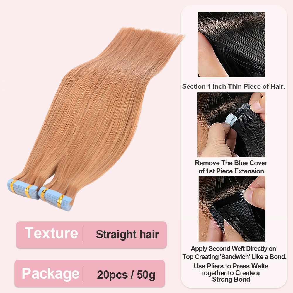 Colour Straight Tape in Hair Extensions Human Hair 20pcs 50g/pack Seamless Skin Weft Hair RXHAIR