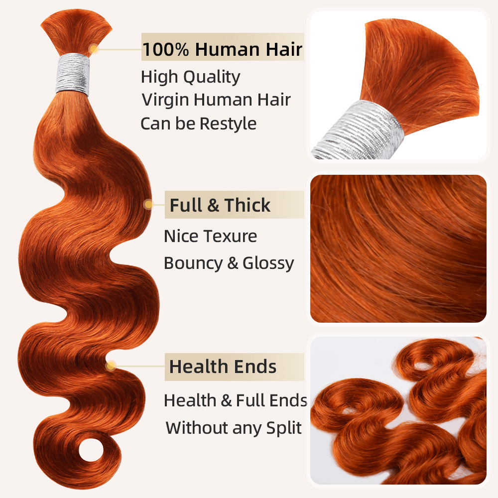#350 Ginger Orange Body Wave Boho Braids Bulk Hair for Human Hair No Weft Color Braiding Hair RXHAIR