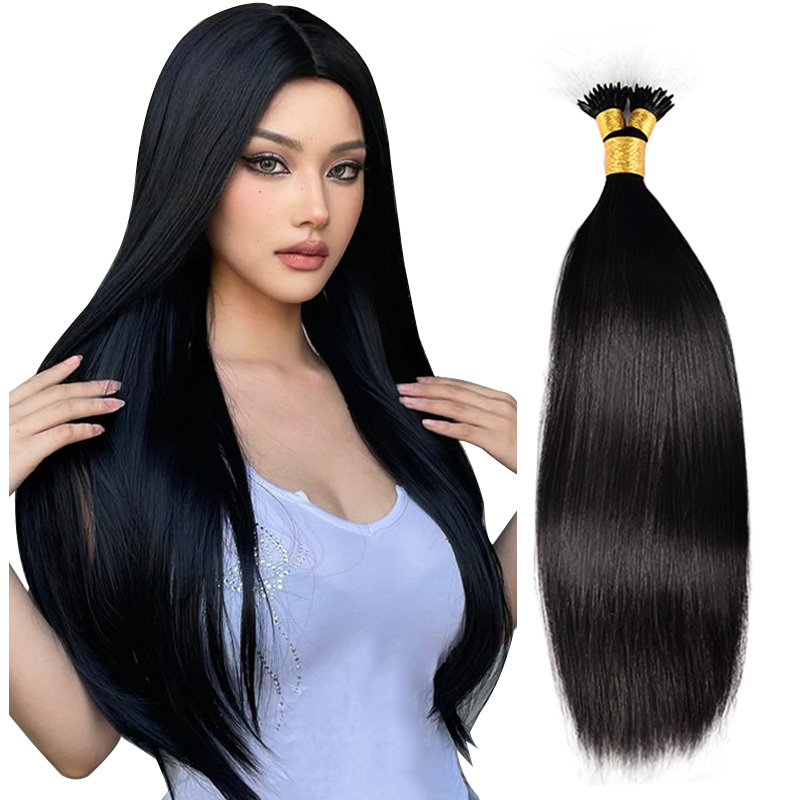 Straight Plastic Tip Hair Extension Real Human Hair Hair Extensions Natural Colour Black 100g