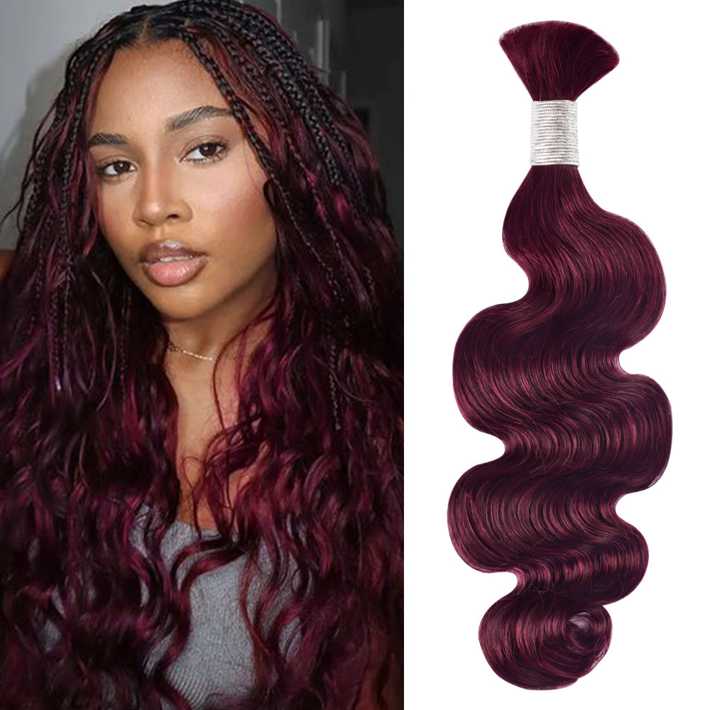 #99J Burgundy Boho Braids Body Wave No Weft Bulk Hair for Human Hair RXHAIR