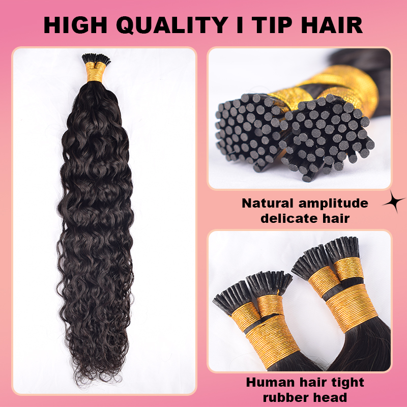 Italian Curly I Tip Hair Extensions Human Hair Natural Black Itips Hair Extensions For Black Women 100% Real Human Hair Add Length 100g