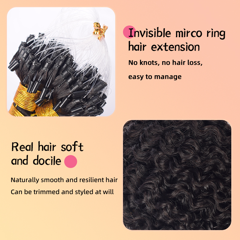 Deep Curly Mirco Ring Hair Extension Real Human Hair Microlink Micro Link Bead Hair Extensions Natural Colour Black