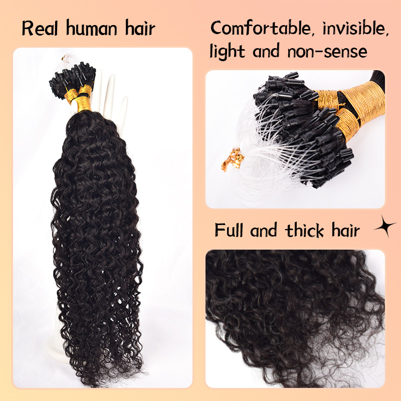 Deep Curly Mirco Ring Hair Extension Real Human Hair Microlink Micro Link Bead Hair Extensions Natural Colour Black