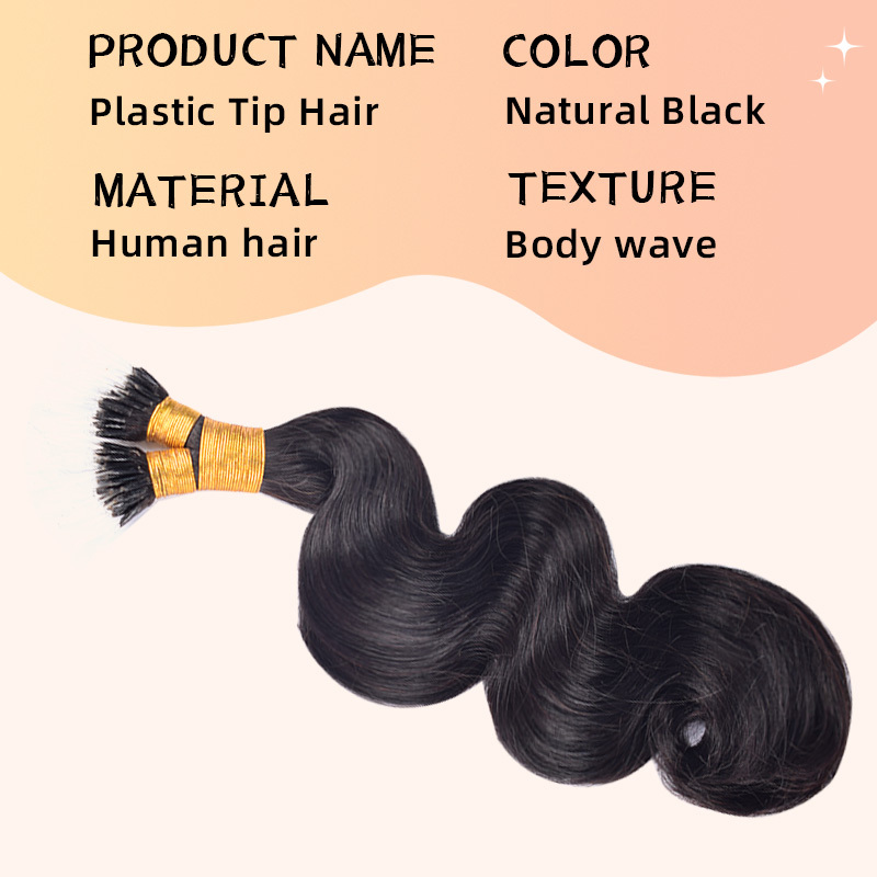 Body Wave Plastic Tip Hair Extension Real Human Hair Hair Extensions Natural Colour Black 100g