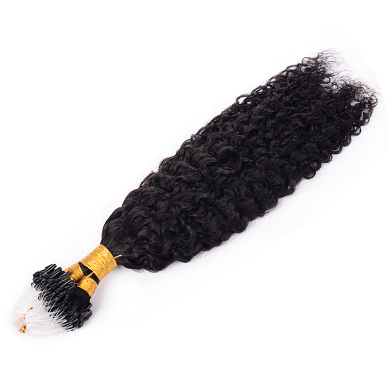 Deep Curly Mirco Ring Hair Extension Real Human Hair Microlink Micro Link Bead Hair Extensions Natural Colour Black