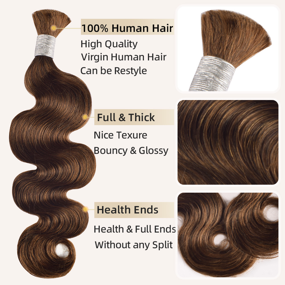 #4 Body Wave Boho Braids Bulk Hair for Human Hair No Weft Color Braiding Hair RXHAIR